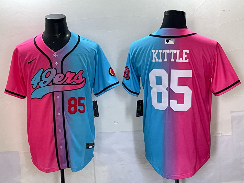 Men 2025 San Francisco 49ers 85 Kittle Pink Blue pink Nike Limited NFL Jersey 0014